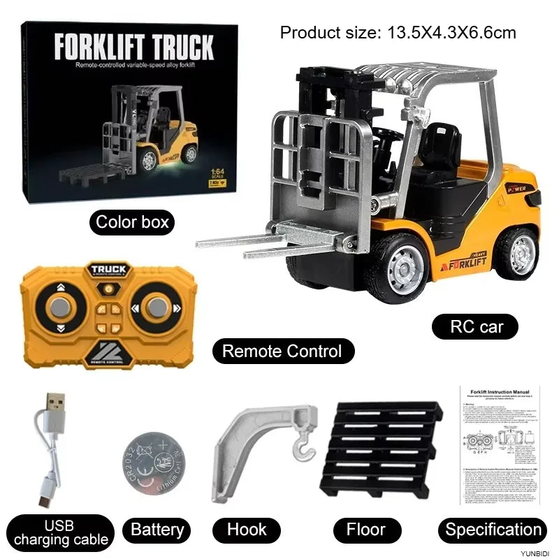 1:64 Remote Control and Alloy Truck Forklift with Trailer Worktop Mini Bluetooth RC Elevator Vehicle Children's Toy Holiday Gift