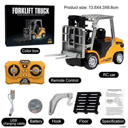 1:64 Remote Control and Alloy Truck Forklift with Trailer Worktop Mini Bluetooth RC Elevator Vehicle Children's Toy Holiday Gift