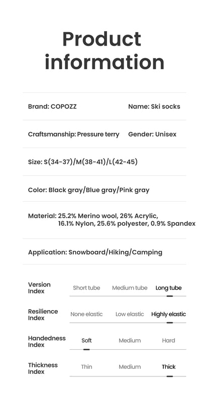 COPOZZ Winter Men Women Thermal Ski Socks Warm Wool Cycling Soccer Snowboard Socks Thickened High Tube Moisture Absorption Socks