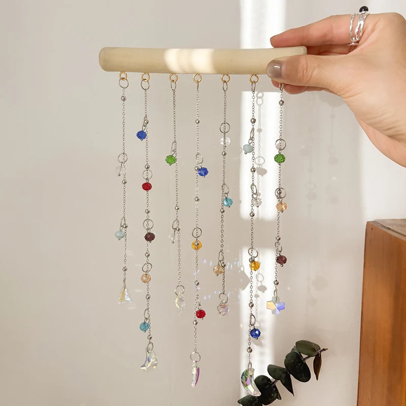 Crystal Suncatcher Stained Glass Crystal Lighting Pendant Chain Hanging Window Wind Chimes Rainbow Maker Home Garden Decoration