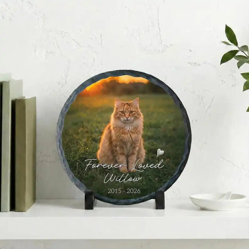 Personalized Kitty Portrait Photo Slate Rock Plaque Loss‑of‑Cat Memorial Stone Outdoor Pet Grave Remembrance Souvenir Ornament