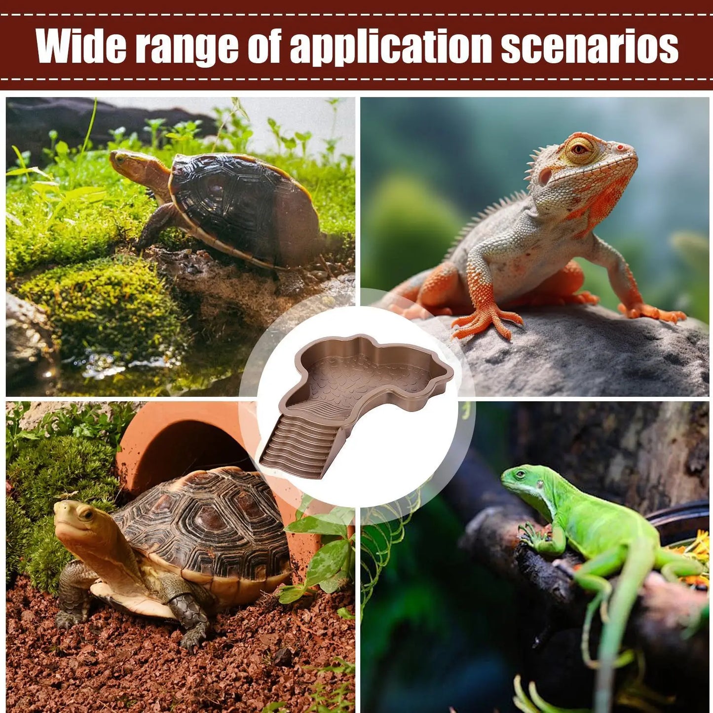 Reptile Bathing Pool with Ramp Turtle Soaking Tub Slip Proof Water Bowl for Tortoise Bearded Dragon Gecko Terrarium Decoration