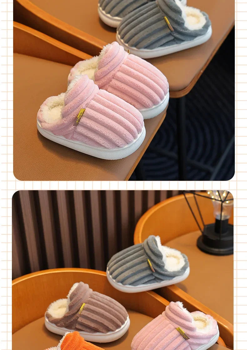 Winter warm cotton slippers for adults and children Toe Wrap Cotton Slippers Thick Soft Sole Slides Men Women Non-slip Shoes
