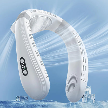 Portable Bladeless Neck Fan with Cooling Plate - Quiet Rechargeable USB Charged Air Conditioner for Travel Camping & Outdoor Adv