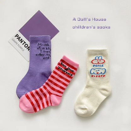 1-12Year 3Pairs Pack 2024 Spring Floral Medium Stockings Embroidery Lace Thin Princess Stockings Girls' Socks