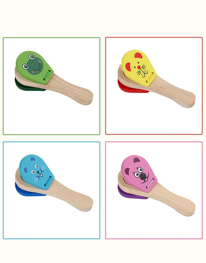 Wooden Half Round Hand Ringing Bell Children Musical Orff Instruments Clapper Handle Educational Fun Toys Infant Teaching Aids