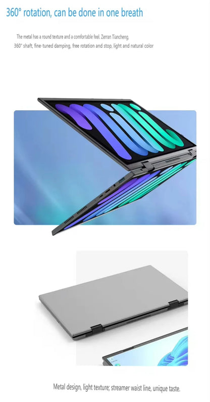 Intel N150 N100 CPU Dual Screen Laptop 14"+14 " 2K Touch Screen Notebook 32GB 360 Degree Flip Metal Case 2 in 1 Laptop Computer