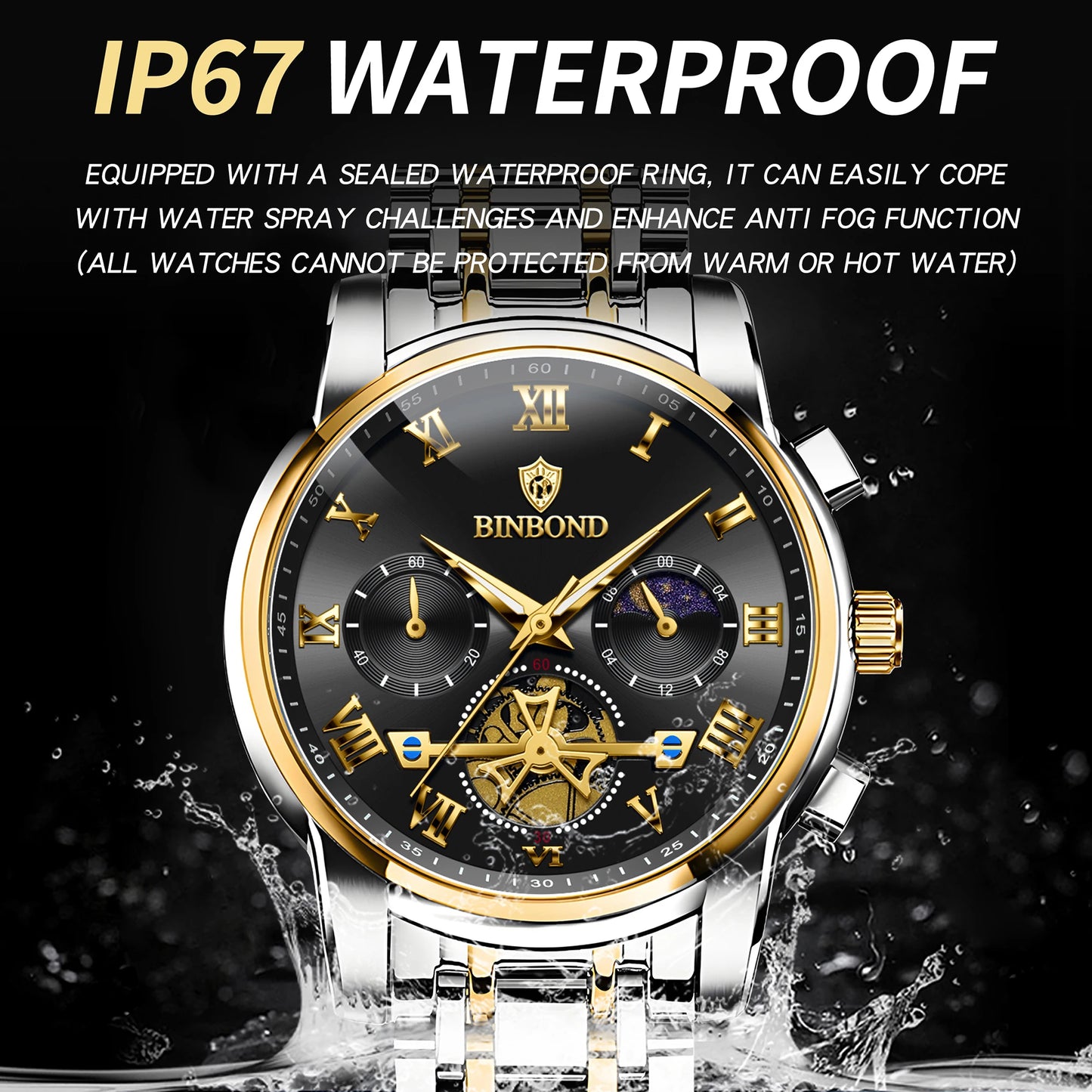 BINBOND Chronograph Men's Watches Accurate Quartz Watch For Men Luxury Luminous Waterproof StopWatch Durable Reloj
