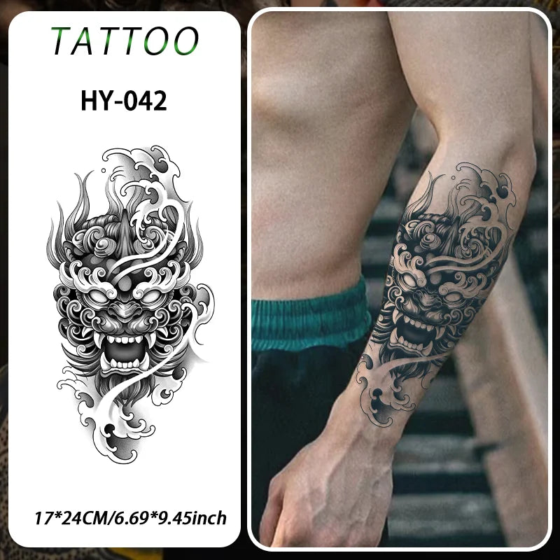 Demon Mask Waterproof Temporary Tattoo Sticker, Long-lasting Waterproof for 1-2 weeks, Realistic Semi-Permanent Fake Tattoo