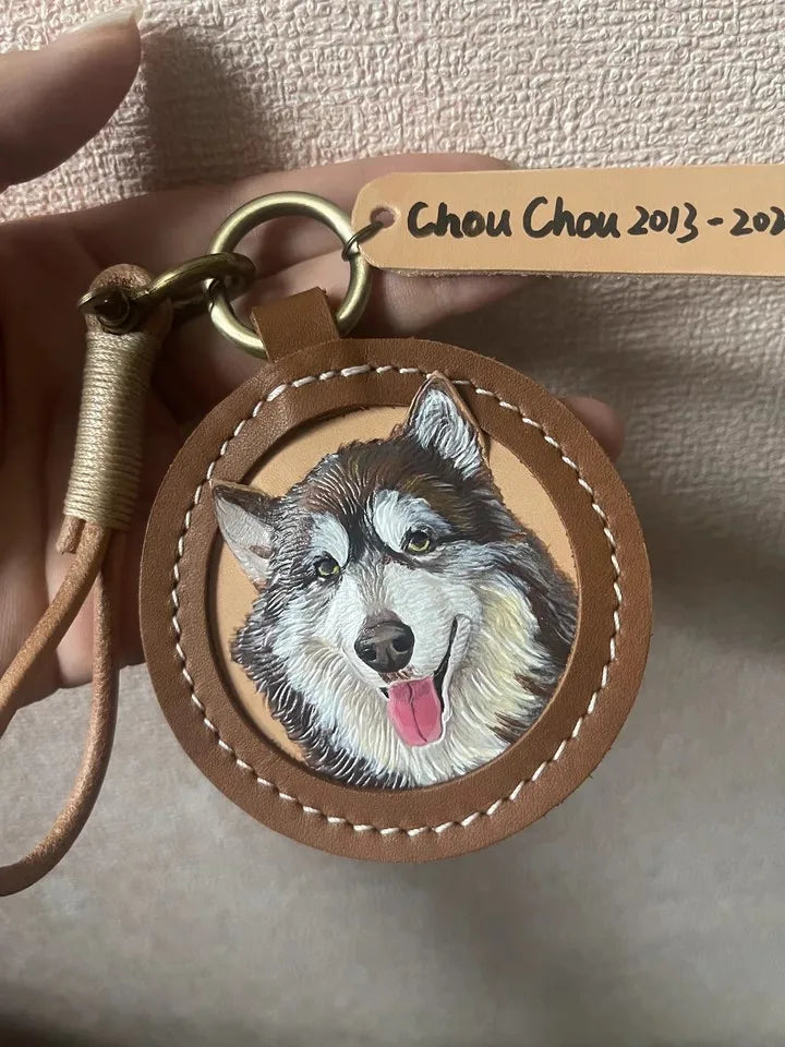 Pet Souvenirs Pet Nameplate Souvenirs Leather Carving Pet Pictures Customized Car Dog Cat Portrait 3D Image