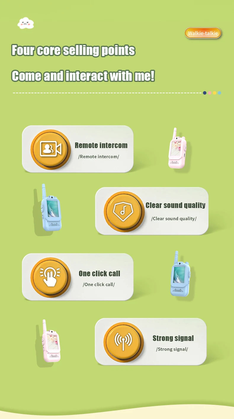AIRITON JK200 Kids Video Intercom Walkie-talkie Cute Screen Easy Use Rechargeable Large Battery Cute Ham Radio for Gift
