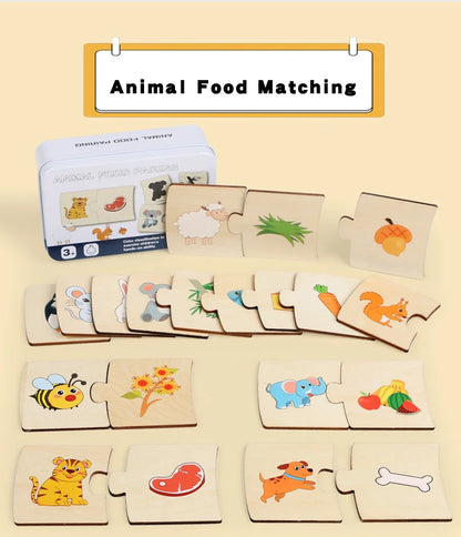 Children's Iron Box Number Enlightenment Paired Wooden Animal Food Puzzle Board Logical Thinking Training Game Educational Toys