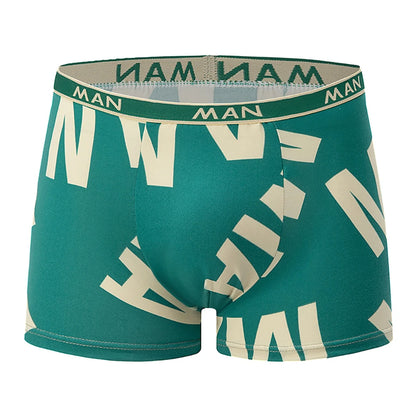 4-piece Set Of Men's Seasonal Fashionable Printed Underwear Comfortable Elastic Waist Flat Angle Pants Plus Size Casual Shorts