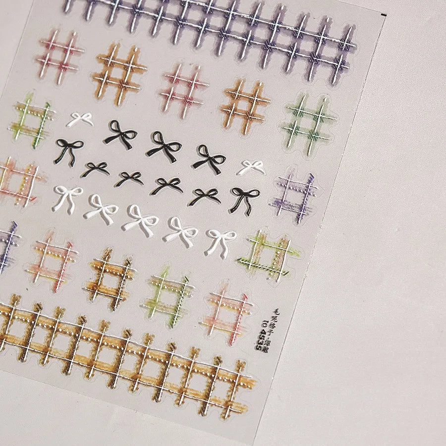 Shell Light Nail Stickers Small Fresh White Bow Ribbon Nail Charms Stickers Self Adhesive Nails 3D Decorations Parts DIY Decals