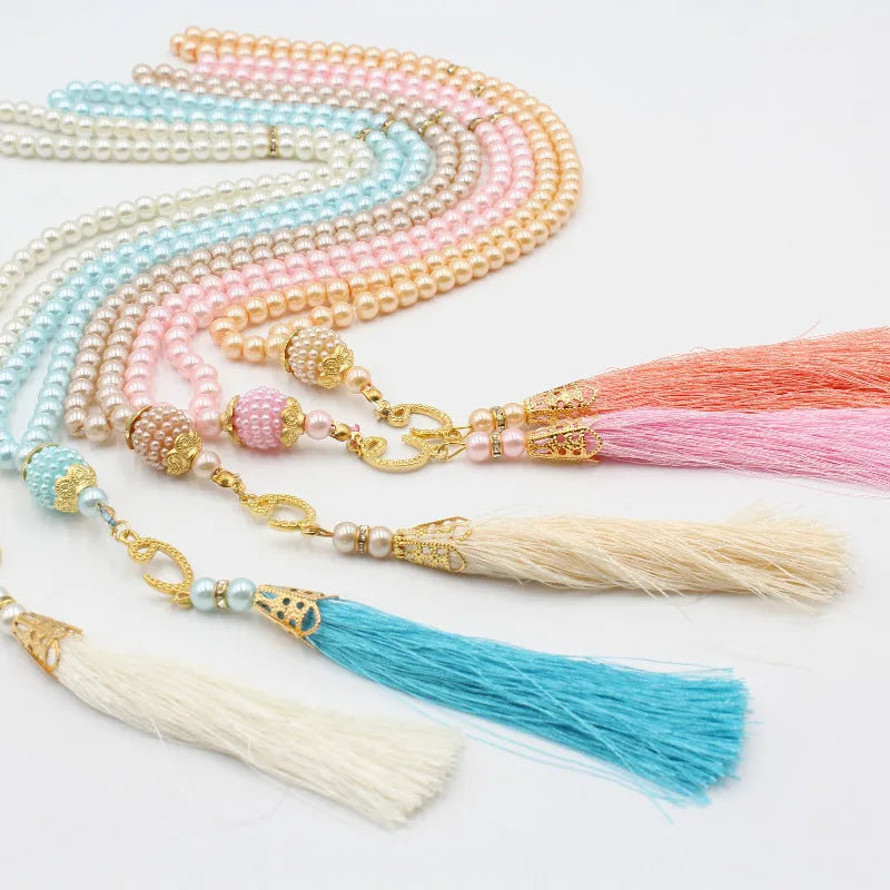 Muslim 99 Prayer Beads Tasbih Rosary Bracelet Islamic Misbaha Pearl Beads Tassel Necklace Ramadan Eid Jewelry for Women Men