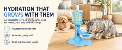 Automatic Cat Dog Water Dispenser No Electricity No Filter Adjustable Height Gravity Pet Water Fountain for Cats and Small Dogs