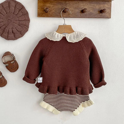 2025 New Autumn Toddler Baby Girl Clothes Set 0-3Yrs Infant Baby Girls Clothing Suit Long Sleeved Cardigan Sweater+PP Shorts