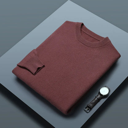 Classic Solid Color Men's O-neck Sweater Autumn Winter 100% Merino Wool Knitted Pullover Long Sleeve Warm Loose Casual Men Tops