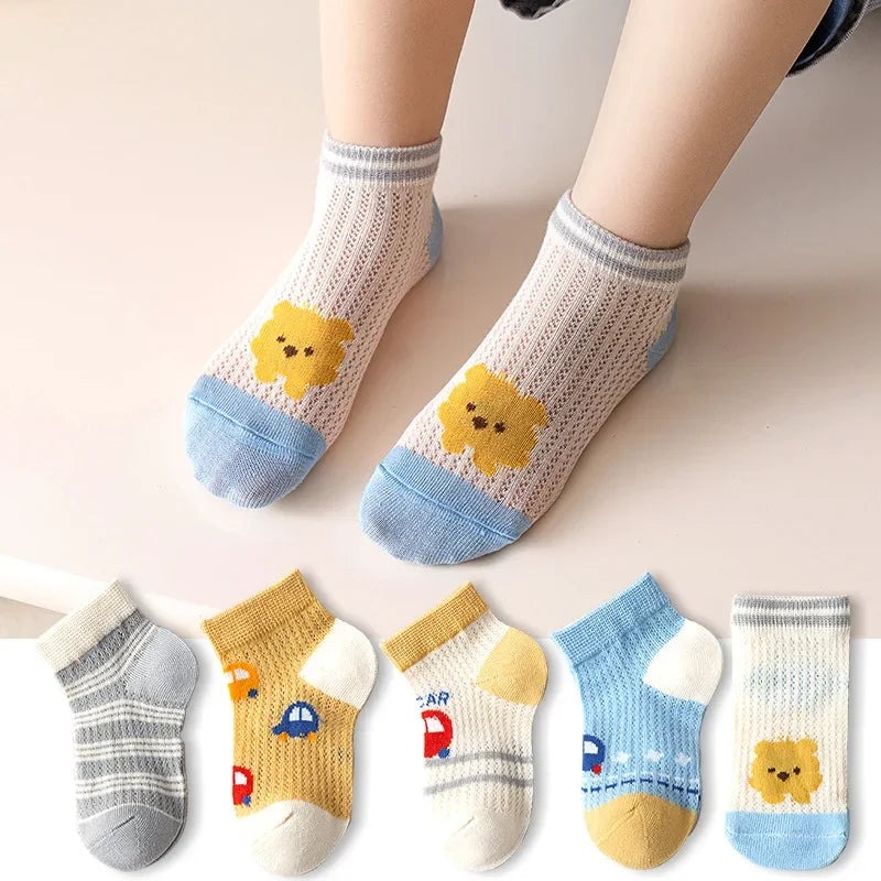 5 Pairs 1 To 12 Years Children's Socks 2026 Spring Summer Baby Boys Girls Cotton Mesh Breathable Thin Soft Cute Socks Kids Socks