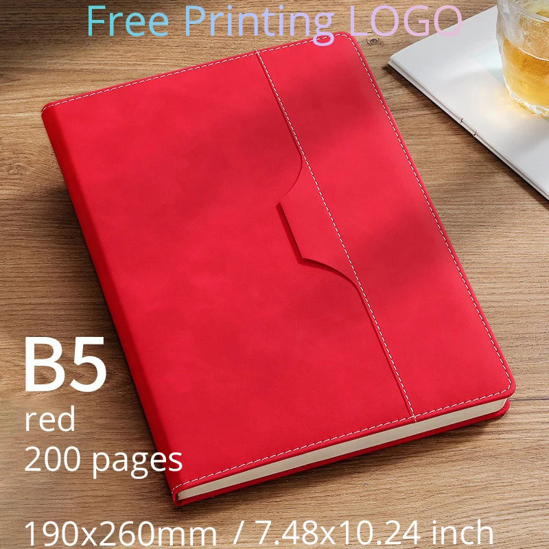 A5 B5 Customize PU Leather Notebook with Pen Insert Holder Free Printing LOGO Office Notepad Business Enterprise Diary Book Note