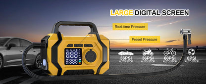 FOWAWU 6000A 26800mAh Jump Starter with Air Compressor,Car Battery Power Bank (ALL Gas/10.0L Diesel), Auto-Shutoff Tire Inflator