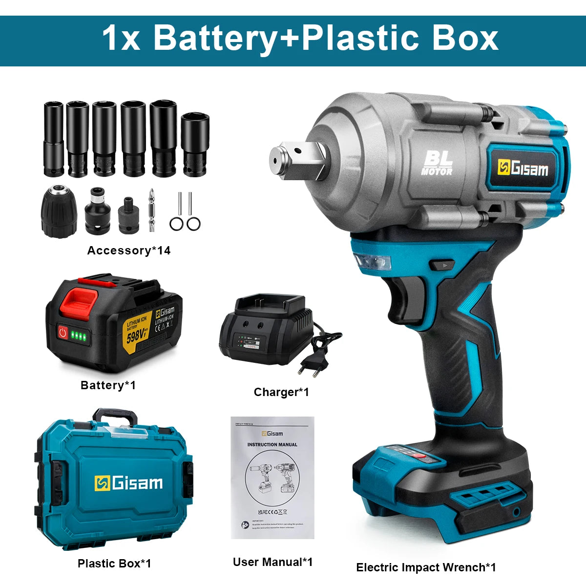 Gisam 2000N.M Torque Brushless Electric Impact Wrench 1/2 inch Screwdriver Cordless Wrench Power Tool For Makita 18V Battery Pin
