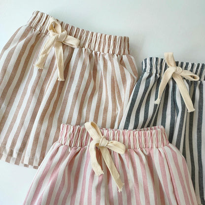 Children's Clothing Linen Cotton Shorts Summer Girls Boys Stripe Pants Kids Baby Casual Vintage Loose Short Pant Girl Clothes