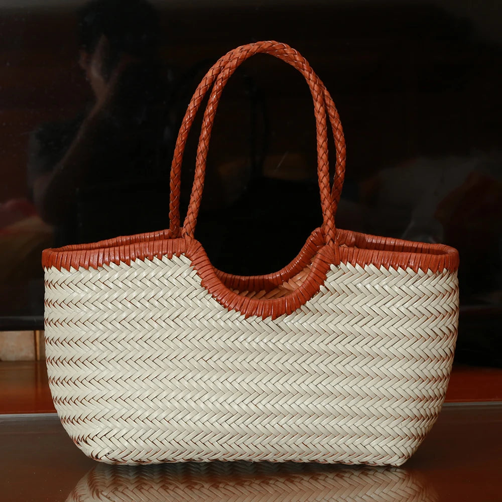 Handbags Women's Genuine Leather Shoulder Bag Weaving Casual Shopping Bag Vintage Big Tote Purse Cowhide Cross Hand Bags Lady