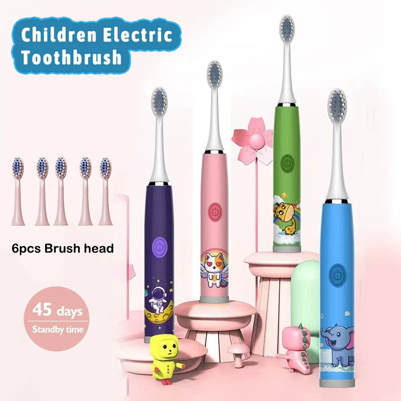 Kids Sonic Electric Toothbrush Rechargeable Smart Timer Colorful Cartoon Teeth Whitening Portable USB Charging  Tooth Brush