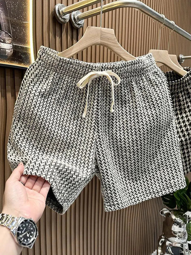 Houndstooth Casual Plaid Shorts Men Sport Loose Wide leg Gym Running Shorts  Beach Baggy Board Cargo Shorts Male