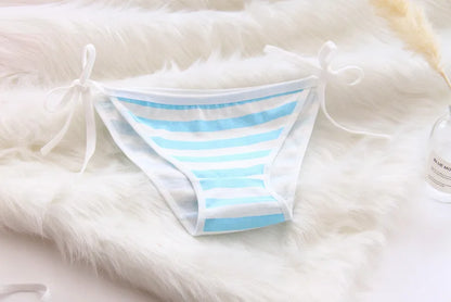 Lace-up Strap Blue and White Striped Set, Blue and White Fat Inner Two-piece Set Womens Lingerie Set  Bra Set  Sexy