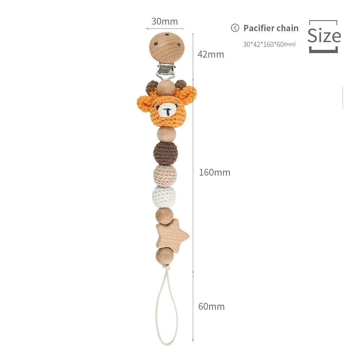 Cartoon Bunny Pacifier Chain Clip Wood Crochet Bear Teething Chain Baby Teether Soother Holder Newborn Chew Toys Pacifier Clips