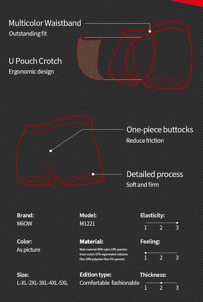 MiiOW 3Pcs Ice Silk Men Underwear Mens Underpants Graphene Antibacterial Crotch Men's Panties Breathable Man Boxers Briefs L-5XL