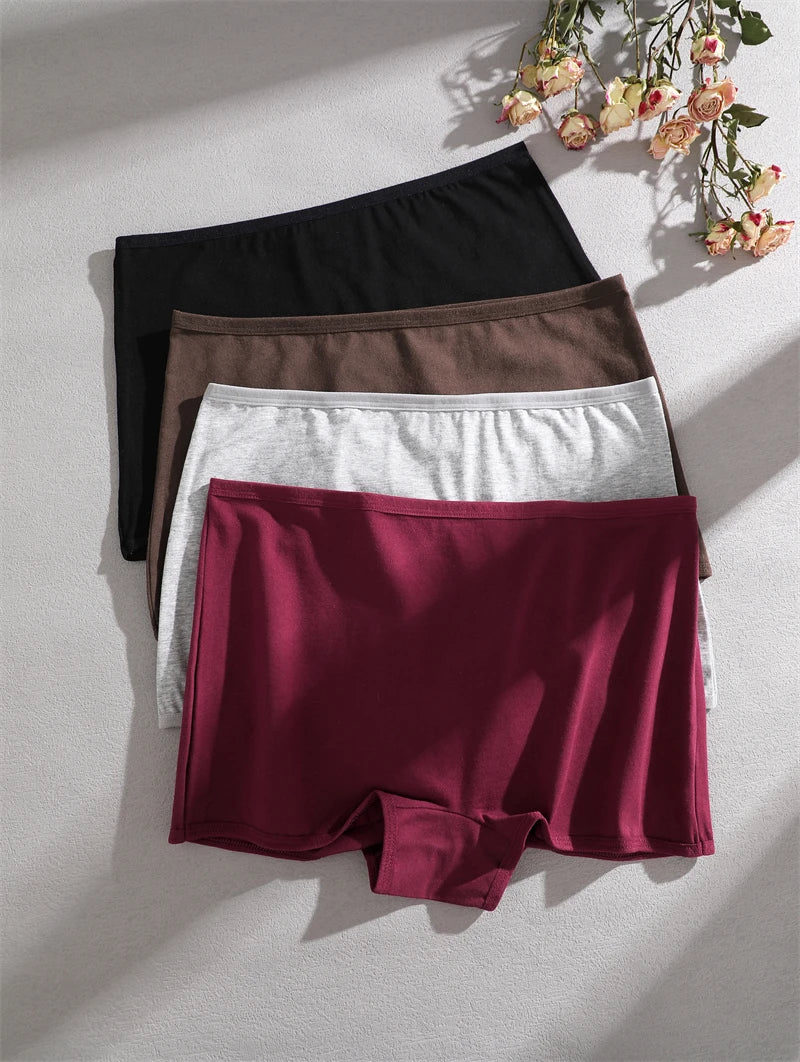 FINETOO 3PCS Women's Cotton Boyshort Panties Breathable Low Waist Solid Colors Underwear Female Casual Sports Boxers Underpants