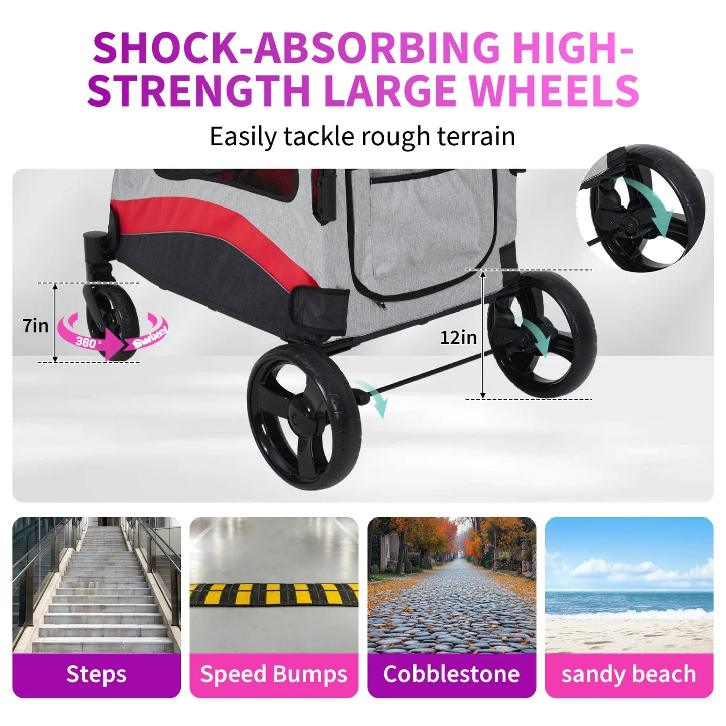 Heavy Duty Pet Wagon & Large Dog Stroller , Collapsible Dog Cart with Adjustable Handle, Breathable Mesh and Storage Pockets