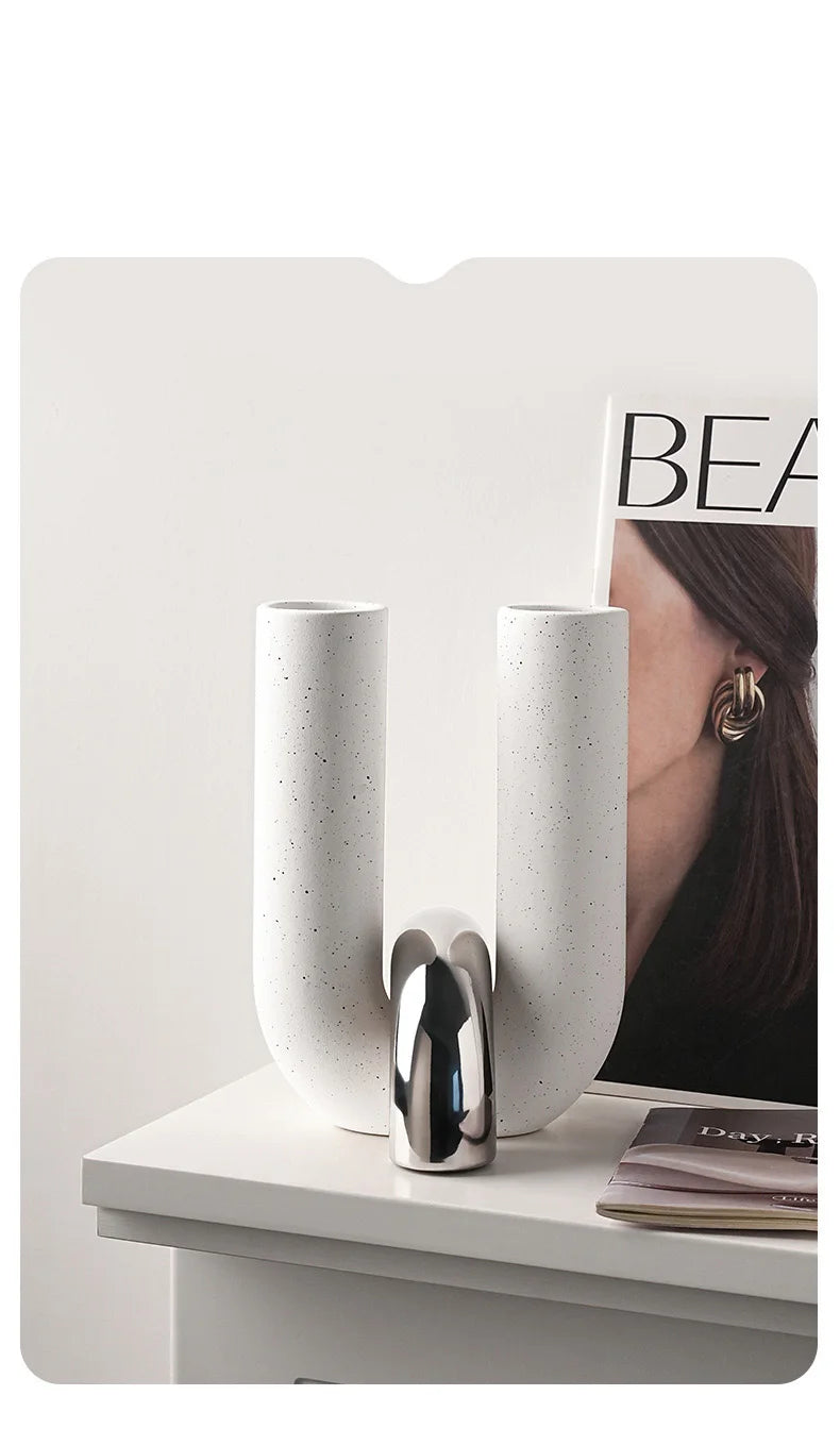 Creative U-shaped Ceramic Vase Flower Pots Desk Decoration Flowers Arrangement Porcelain Floral Vases Room Aesthetic Decor