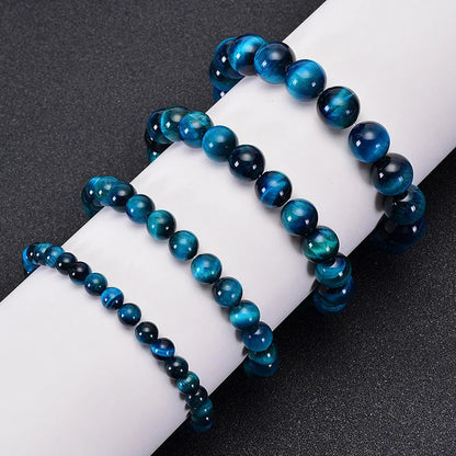 1Pc 6/8/10mm Minimalist Blue Tiger Eye Stone Beaded Bracelet Natural Stone Round Beads Bracelet For Daily Decoration