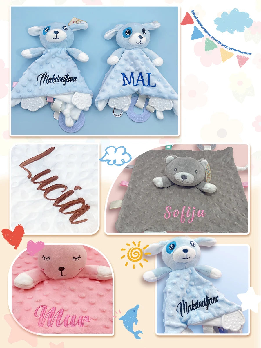 Custom Name Baby Blanket Personalized Baby Shower Gift Soft Minky Dot 2-in-1 Blanket & Lovey Set for Boys Girls