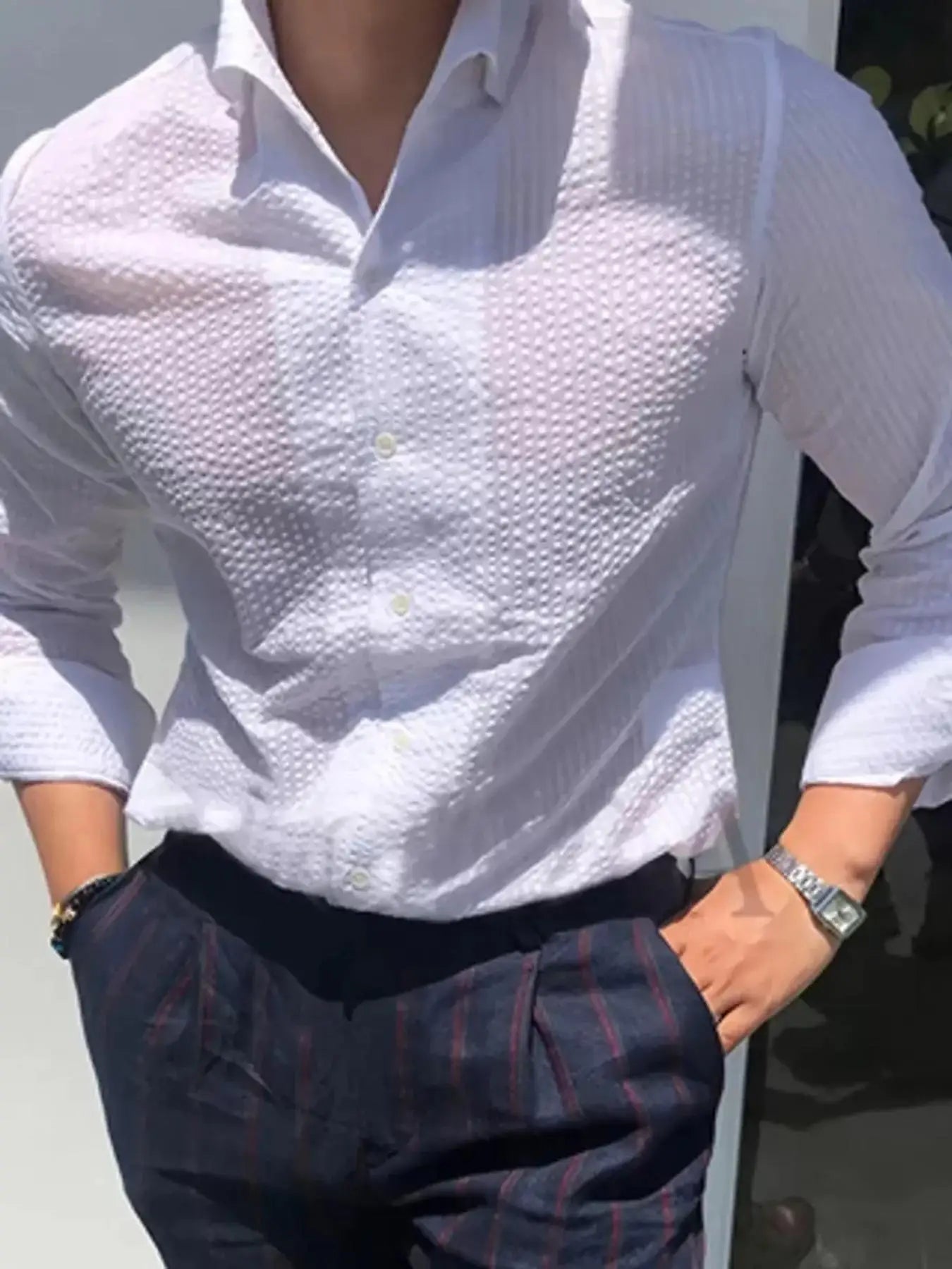 Men's Long Sleeve Striped Shirt with Loose Fit Stylish Comfortable Casual Wear for All Seasons Ideal for Outdoor Activities