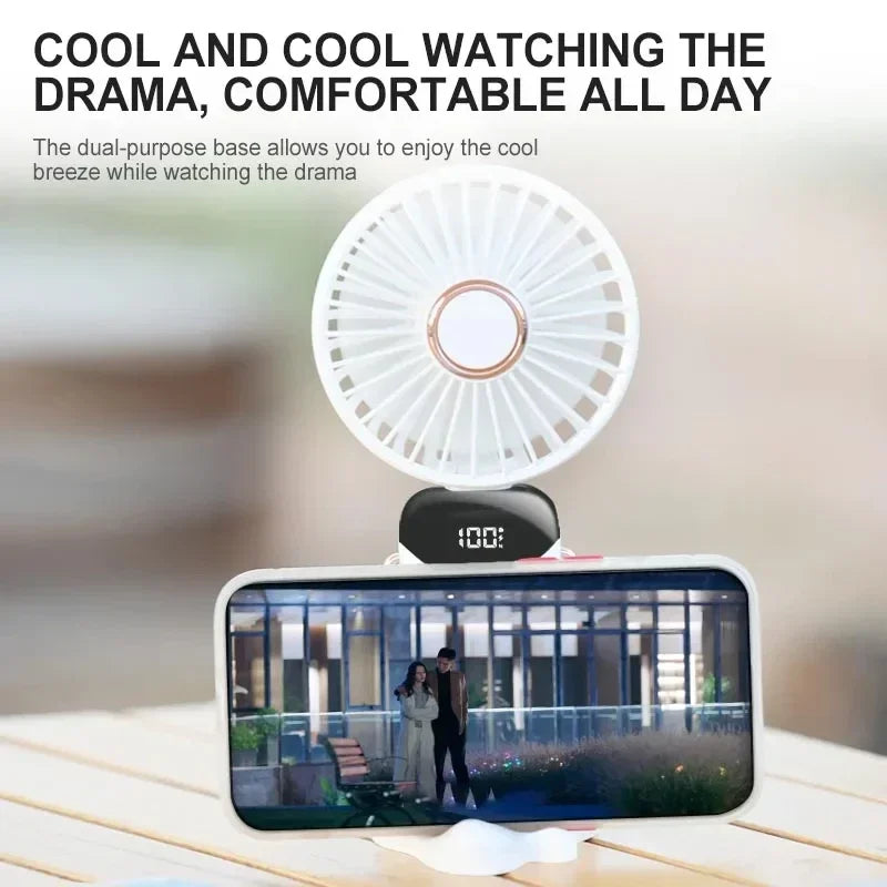 Lenovo Portable Handheld Fan Foldable Neck Hanging Fans 5 Speed USB Rechargeable Fan with Phone Stand & Display Screen 1800mAh