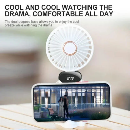 Lenovo Portable Handheld Fan Foldable Neck Hanging Fans 5 Speed USB Rechargeable Fan with Phone Stand & Display Screen 1800mAh