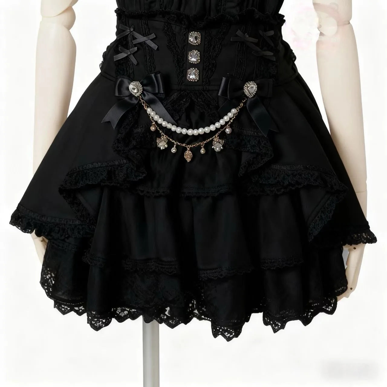 Japanese Sweet Lolita Style Mini Skirt Women Retro Elegant Lace Bandage Party Cake Skirts Female Gothic Y2k Metal Buckle Skirts
