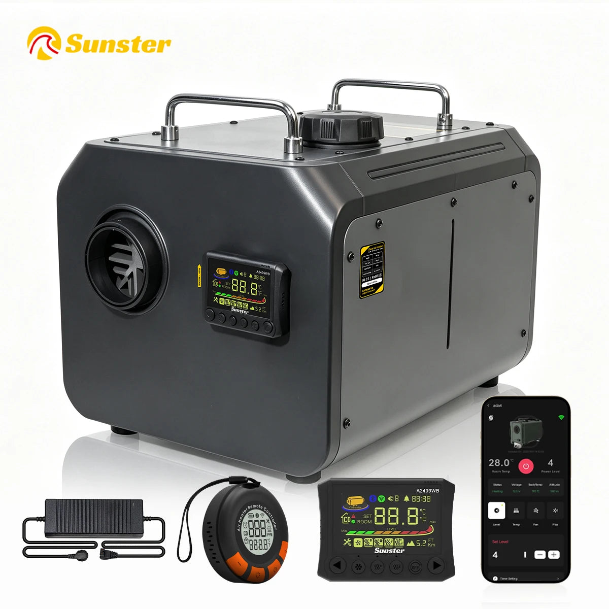 9KW Diesel Air Heater 12V/24V DC 110‑240V AC WiFi Bluetooth APP LCD Remote CO Monitor Altitude Mode For RV Truck Garage Camper