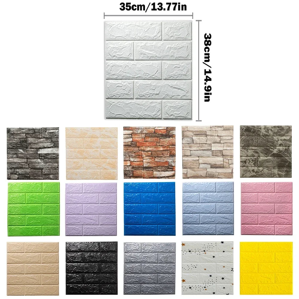 10pcs Self Adhesive Decor 3D Foam Wall Stickers Pane Room Waterproof Peel and Stick Brick Wallpaper for Interior Decoration