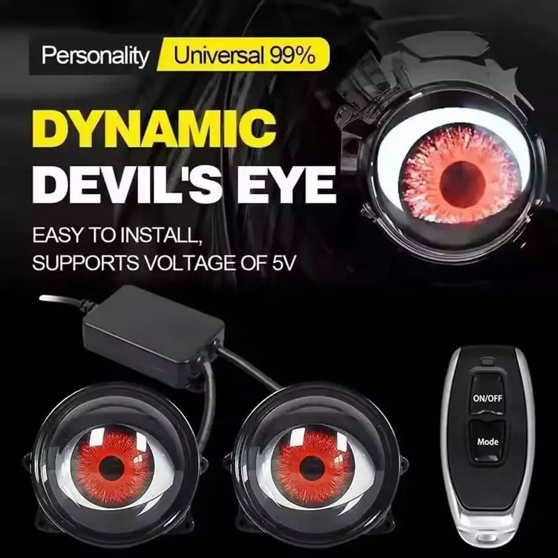 LED Car Dynamic Devil Eye Large Light 3-inch 33 Mode Car Light Remote Modification Eagle Eye 3D Lens Dynamic Pupils Headlight