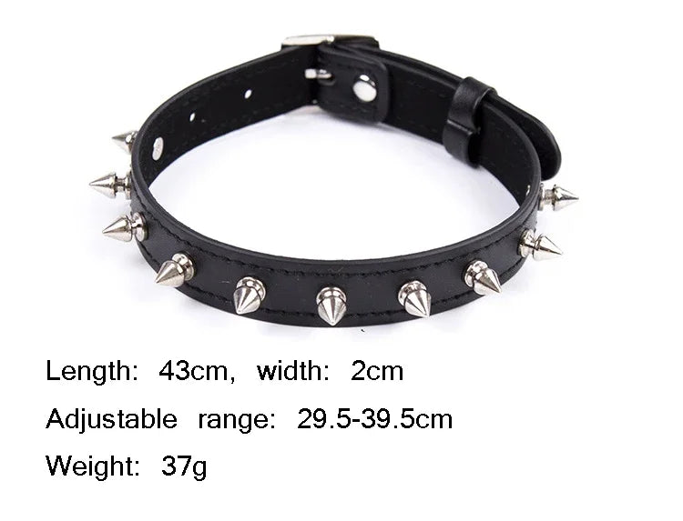 Sexy PU Leather Choker Collar for Women Gothic Punk Spike Heart O-Ring Bell Bondage Slave Neck Strap BDSM Role Play Accessory