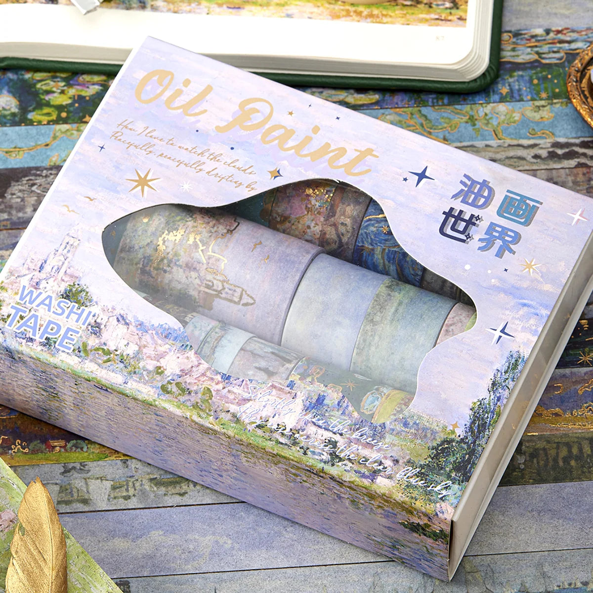 24 Rolls/Box Oil Painting Theme Washi Tape Set, Gilded Style Design Decorative Handmade DIY Decoration Materials Tape
