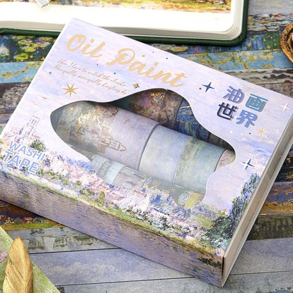 24 Rolls/Box Oil Painting Theme Washi Tape Set, Gilded Style Design Decorative Handmade DIY Decoration Materials Tape
