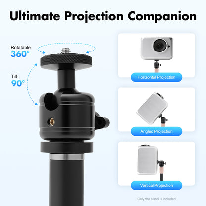 Adjustable Projector Floor Stand 25.6-47in ,360° Swivel Projector Stand with  EVA Pad, Portable Projector Mount for Home, Office