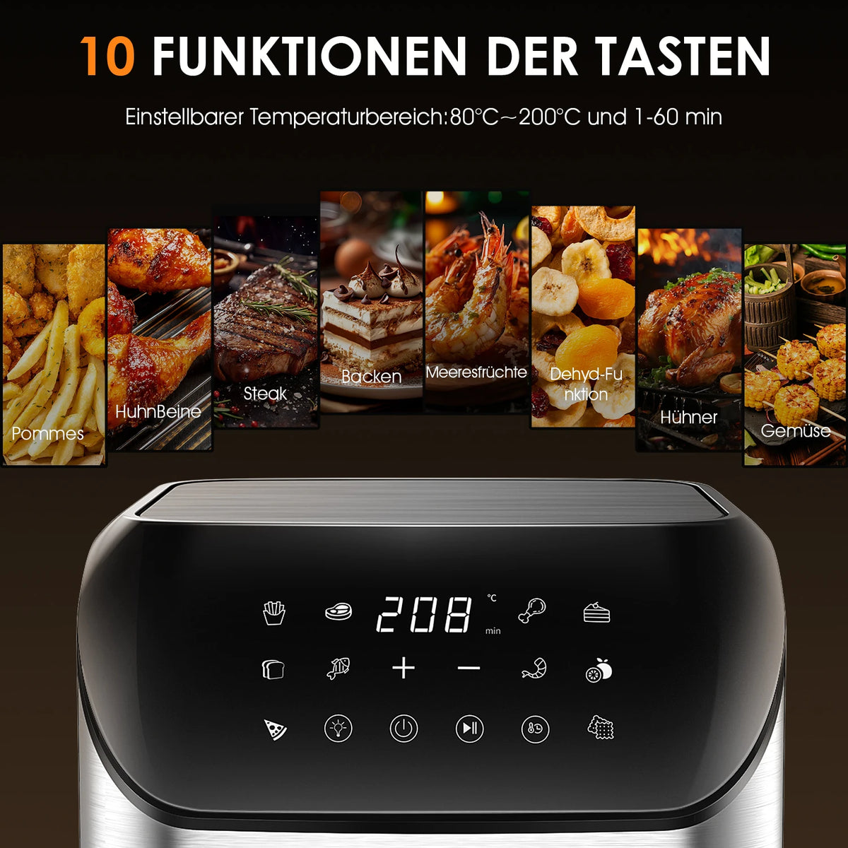 Visible Air Fryer 9L Large Airfryer, 10 Preset Functions, Roast, Bake, Dehydrate, Reheat , Quiet, Non-Stick